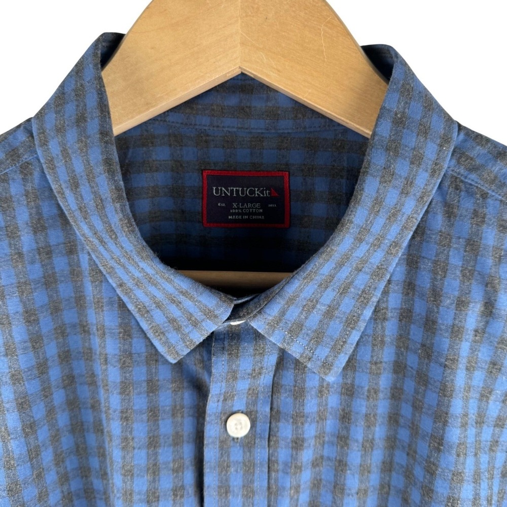 UNTUCKit Mens XL Gingham Check Long Sleeve Button Up Shirt Blue Gray Cotton